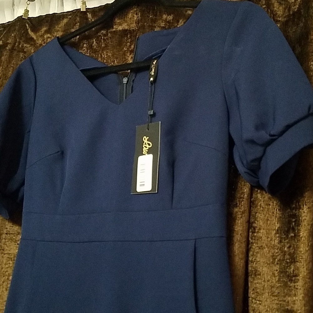 Laura Bettini cotton blend knee length v-neck career dress with pockets - Picture 3 of 7